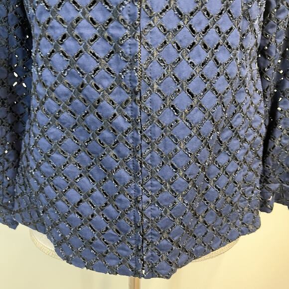 Coldwater Creek Navy Eyelet Blazer Women's 8 Petite Zip Front Nautical Style - Picture 6 of 9